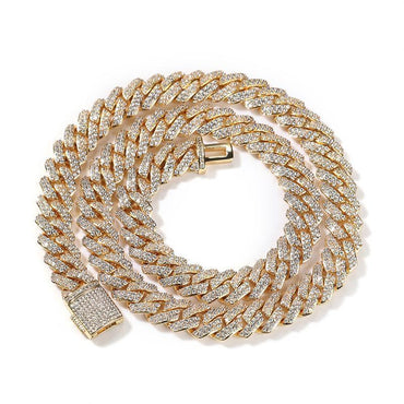 CARÁTIX – 10mm 2-Row Rhombus Cuban Miami Link Chain Necklace | Iced Out CZ Bling Jewelry for Men & Women, Hip Hop Rapper Style - CaratixJewelry