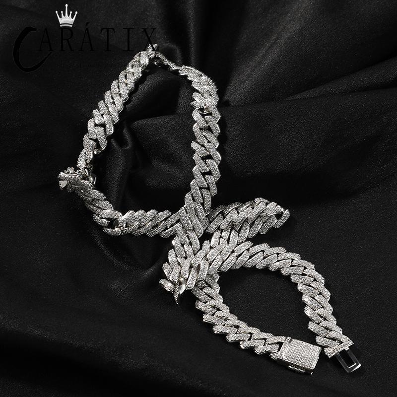 CARÁTIX – 10mm 2-Row Rhombus Cuban Miami Link Chain Necklace | Iced Out CZ Bling Jewelry for Men & Women, Hip Hop Rapper Style - CaratixJewelry