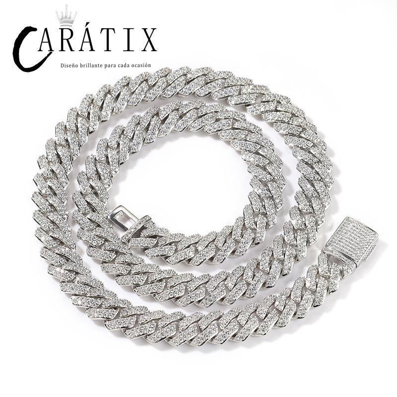 CARÁTIX – 10mm 2-Row Rhombus Cuban Miami Link Chain Necklace | Iced Out CZ Bling Jewelry for Men & Women, Hip Hop Rapper Style - CaratixJewelry