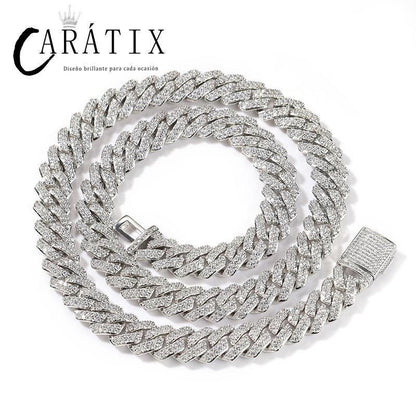 CARÁTIX – 10mm 2-Row Rhombus Cuban Miami Link Chain Necklace | Iced Out CZ Bling Jewelry for Men & Women, Hip Hop Rapper Style - CaratixJewelry