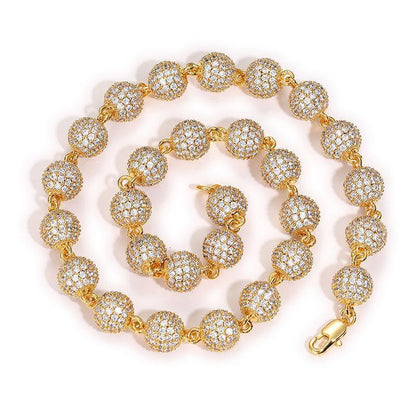 CARÁTIX 10mm Beads Link Chain Necklace – Full CZ Iced Out Hip Hop Bling Jewelry for Men & Women | Rapper Choker Gift - CaratixJewelry