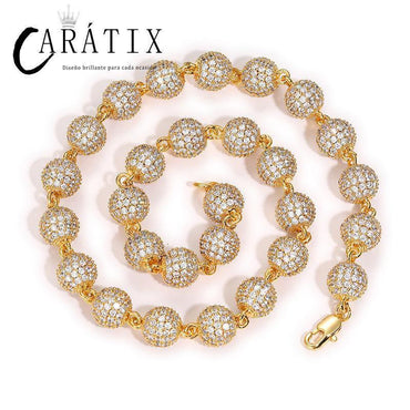 CARÁTIX 10mm Beads Link Chain Necklace – Full CZ Iced Out Hip Hop Bling Jewelry for Men & Women | Rapper Choker Gift - CaratixJewelry
