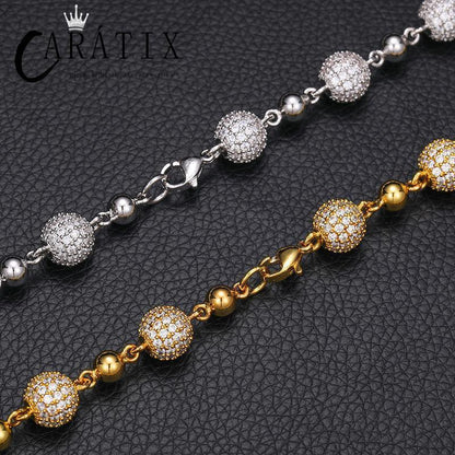 CARÁTIX – 10mm Beads Link Chain Necklace | Iced Out CZ Bling Hip Hop Jewelry for Men & Women, Rapper Street Style - CaratixJewelry