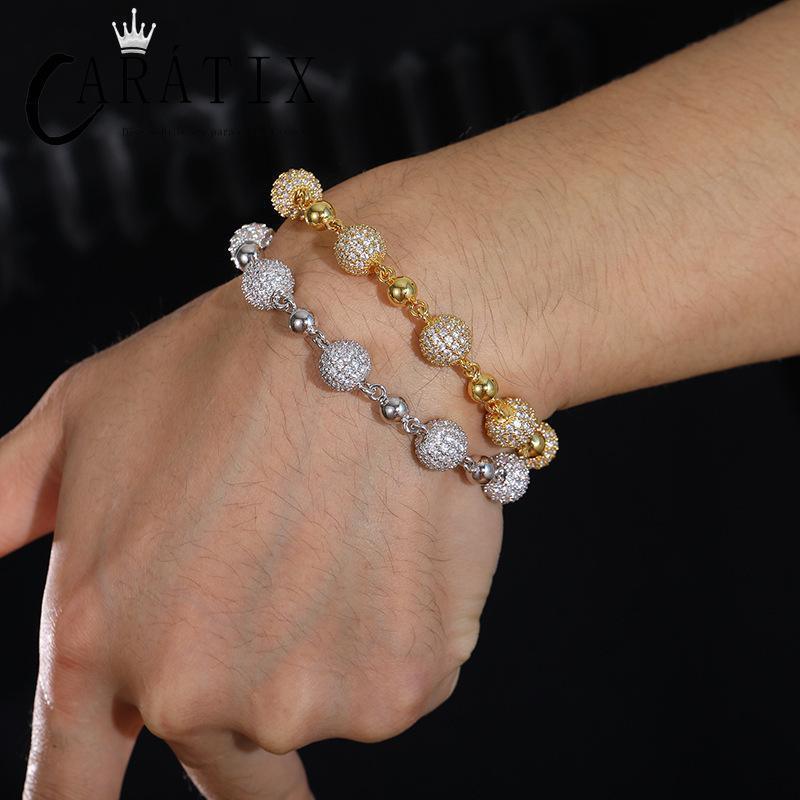 CARÁTIX – 10mm Beads Link Chain Necklace | Iced Out CZ Bling Hip Hop Jewelry for Men & Women, Rapper Street Style - CaratixJewelry