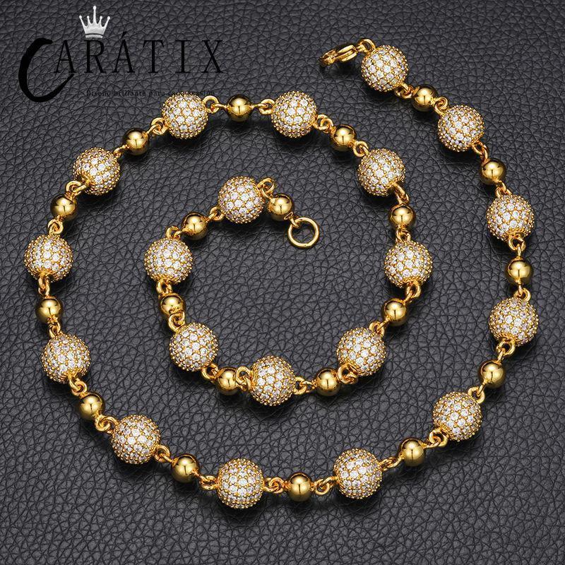 CARÁTIX – 10mm Beads Link Chain Necklace | Iced Out CZ Bling Hip Hop Jewelry for Men & Women, Rapper Street Style - CaratixJewelry