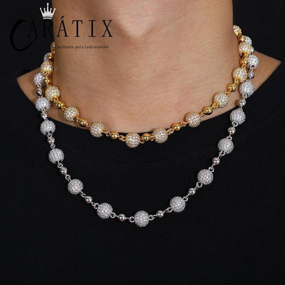 CARÁTIX – 10mm Beads Link Chain Necklace | Iced Out CZ Bling Hip Hop Jewelry for Men & Women, Rapper Street Style - CaratixJewelry