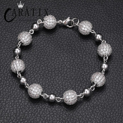 CARÁTIX – 10mm Beads Link Chain Necklace | Iced Out CZ Bling Hip Hop Jewelry for Men & Women, Rapper Street Style - CaratixJewelry