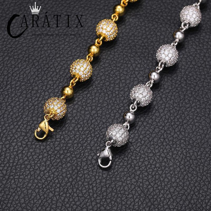 CARÁTIX – 10mm Beads Link Chain Necklace | Iced Out CZ Bling Hip Hop Jewelry for Men & Women, Rapper Street Style - CaratixJewelry