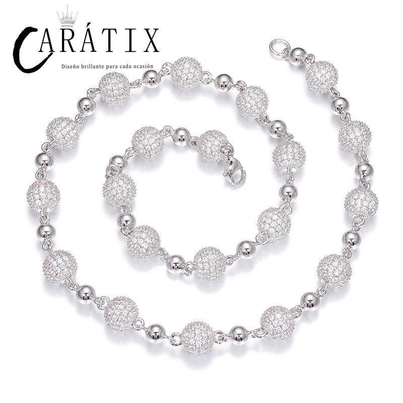 CARÁTIX – 10mm Beads Link Chain Necklace | Iced Out CZ Bling Hip Hop Jewelry for Men & Women, Rapper Street Style - CaratixJewelry