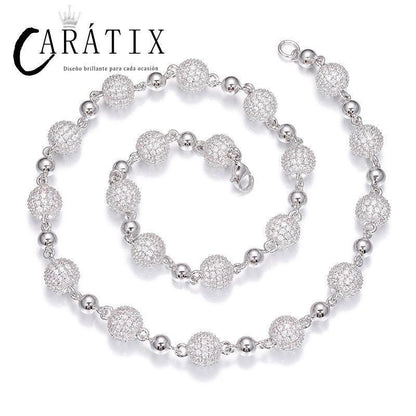 CARÁTIX – 10mm Beads Link Chain Necklace | Iced Out CZ Bling Hip Hop Jewelry for Men & Women, Rapper Street Style - CaratixJewelry