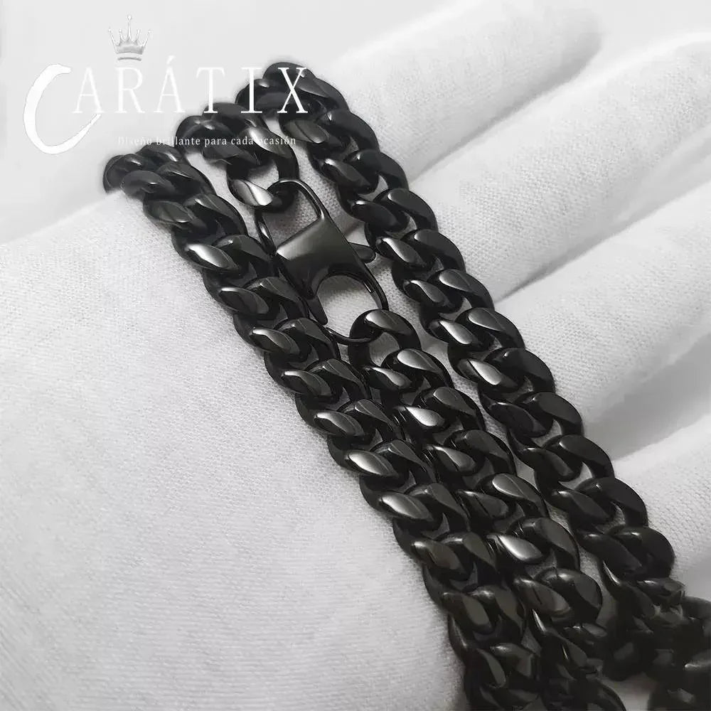 CARÁTIX – 10mm Black Plated Miami Cuban Link Chain Necklace | Hip Hop Jewelry for Men & Women, Street Style Cuban Chains - CaratixJewelry