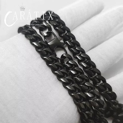 CARÁTIX – 10mm Black Plated Miami Cuban Link Chain Necklace | Hip Hop Jewelry for Men & Women, Street Style Cuban Chains - CaratixJewelry