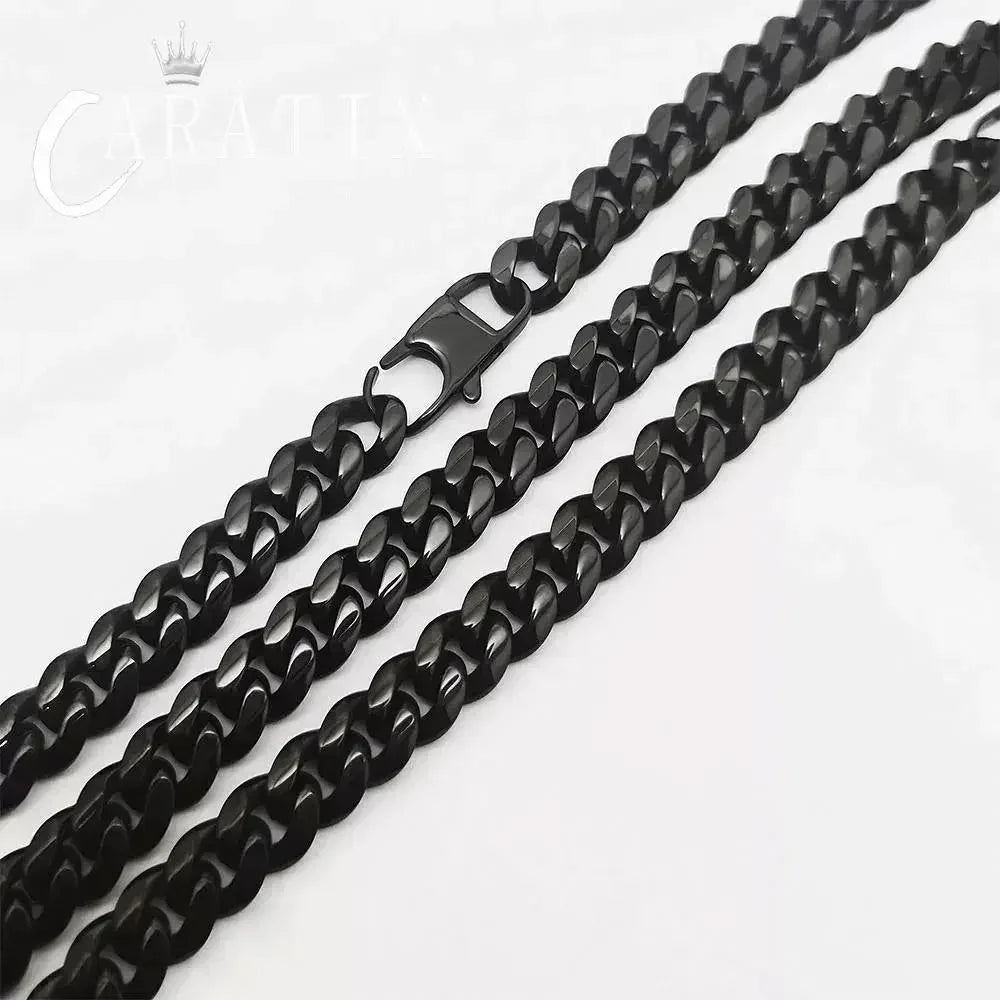 CARÁTIX – 10mm Black Plated Miami Cuban Link Chain Necklace | Hip Hop Jewelry for Men & Women, Street Style Cuban Chains - CaratixJewelry