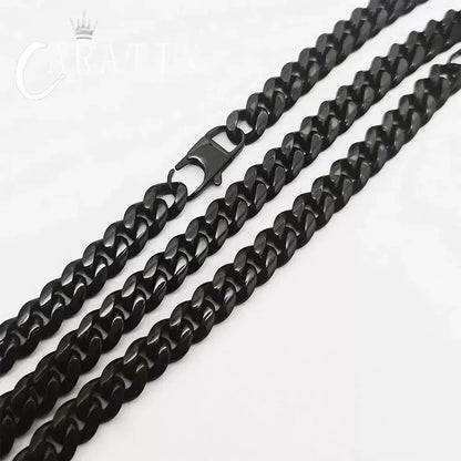 CARÁTIX – 10mm Black Plated Miami Cuban Link Chain Necklace | Hip Hop Jewelry for Men & Women, Street Style Cuban Chains - CaratixJewelry