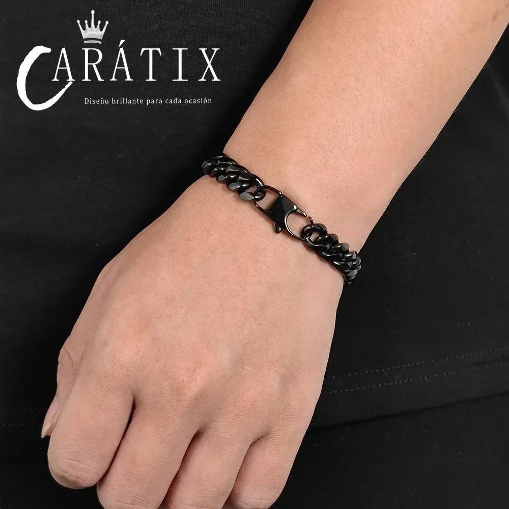 CARÁTIX – 10mm Black Plated Miami Cuban Link Chain Necklace | Hip Hop Jewelry for Men & Women, Street Style Cuban Chains - CaratixJewelry