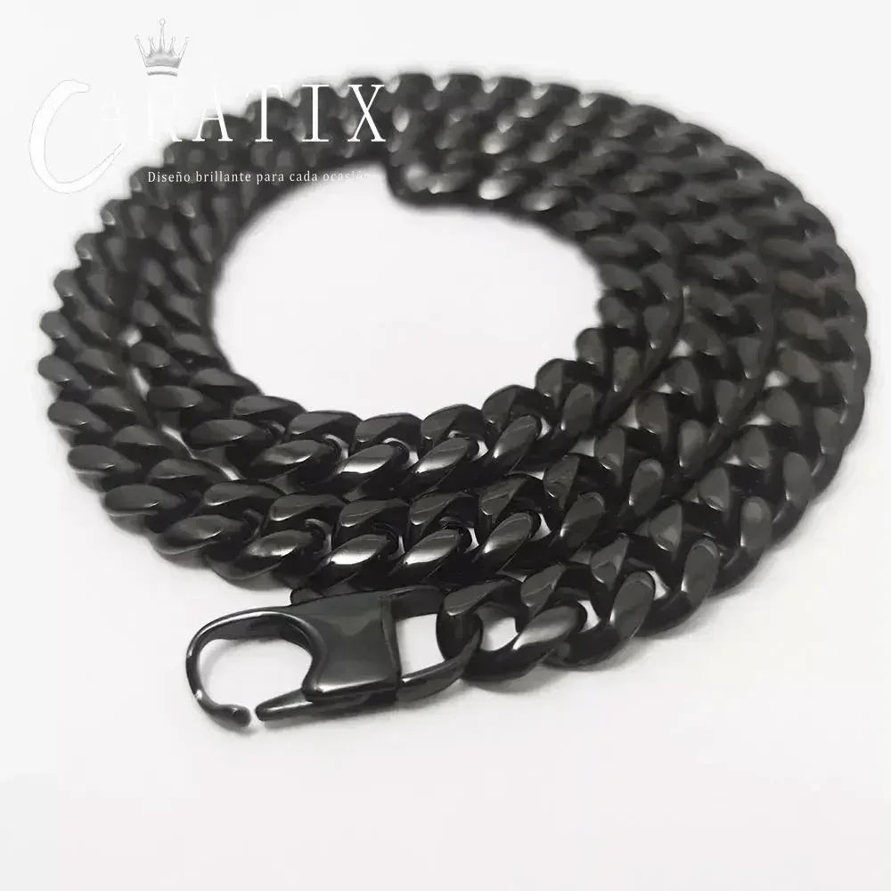 CARÁTIX – 10mm Black Plated Miami Cuban Link Chain Necklace | Hip Hop Jewelry for Men & Women, Street Style Cuban Chains - CaratixJewelry