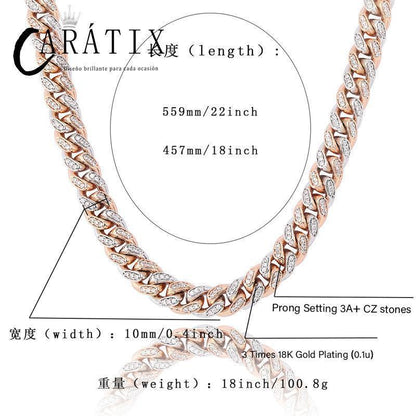 CARÁTIX 10mm Claw Set Cuban Chain | 3A+ CZ Iced Out Hip Hop Necklace for Men - CaratixJewelry
