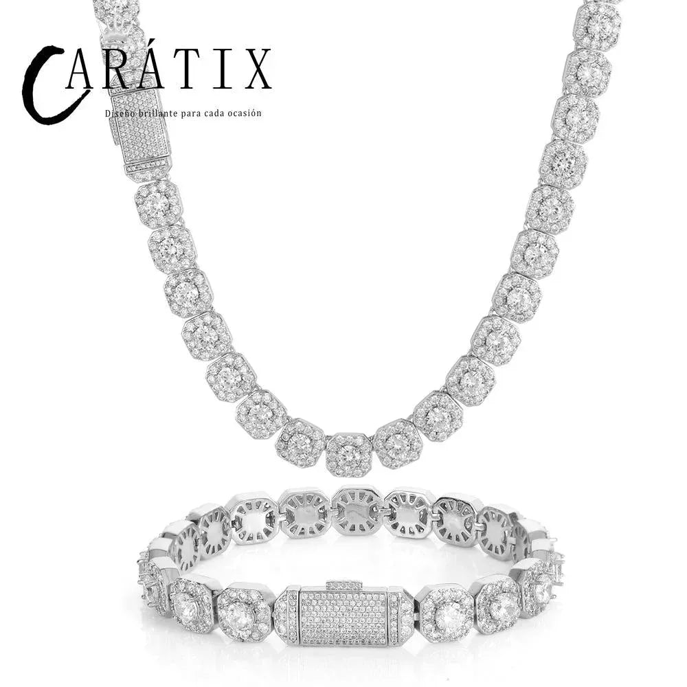 CARÁTIX 10mm Clustered CZ Tennis Chain Necklace – Cubic Zircon Choker Fashion Jewelry - CaratixJewelry