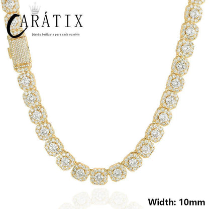 CARÁTIX 10mm Clustered CZ Tennis Chain Necklace – Cubic Zircon Choker Fashion Jewelry - CaratixJewelry