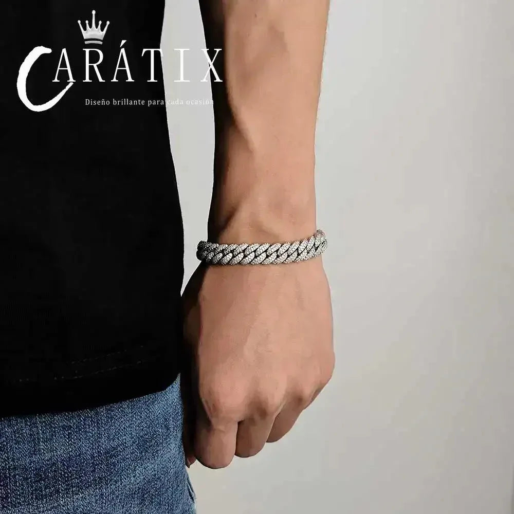 CARÁTIX 10MM Miami Cuban Chain Necklace – Luxury CZ Hip Hop Jewelry with Silver Plating for Men & Women - CaratixJewelry