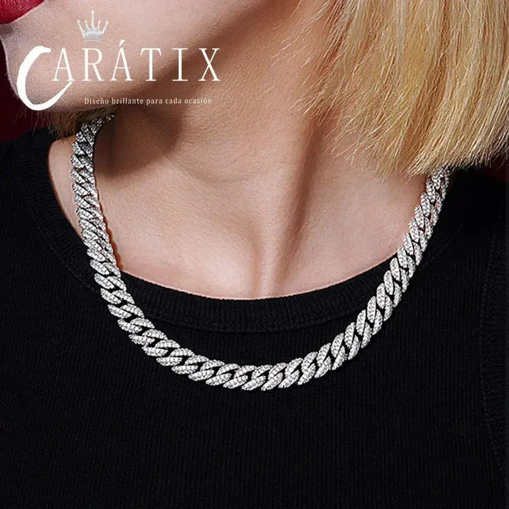 CARÁTIX 10MM Miami Cuban Chain Necklace – Luxury CZ Hip Hop Jewelry with Silver Plating for Men & Women - CaratixJewelry
