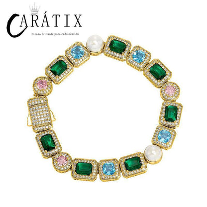 CARÁTIX 10mm Pearl & CZ Iced Out Tennis Chain – Hip Hop Cubic Zirconia Choker Necklace for Men - CaratixJewelry