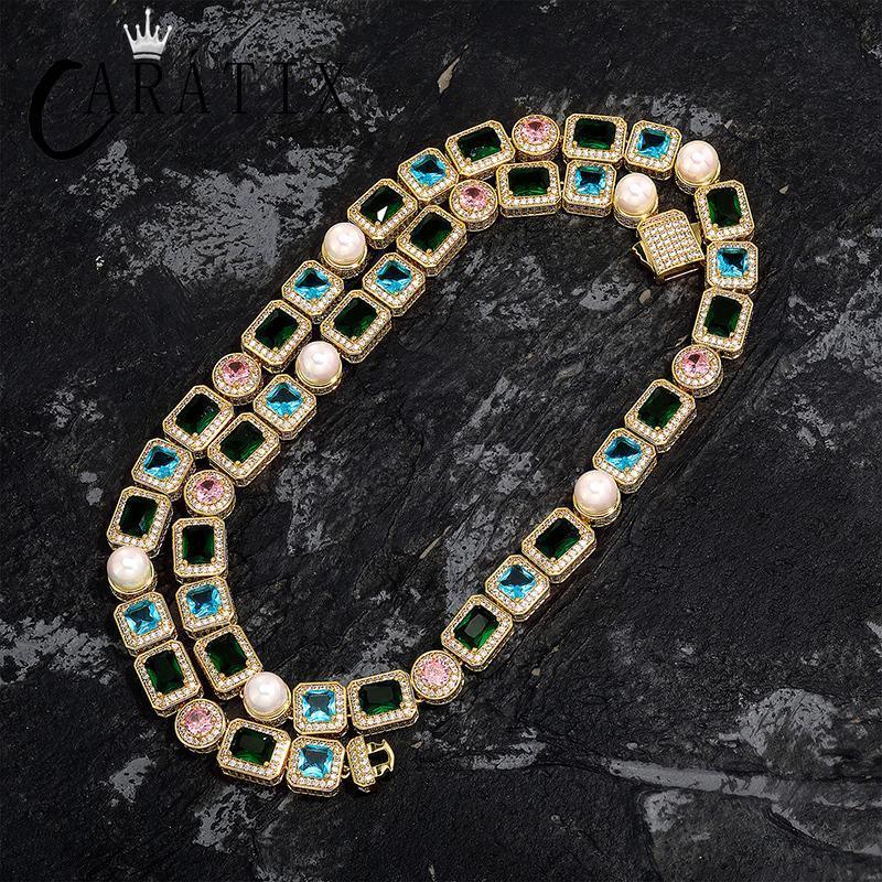 CARÁTIX 10mm Pearl & CZ Iced Out Tennis Chain – Hip Hop Cubic Zirconia Choker Necklace for Men - CaratixJewelry