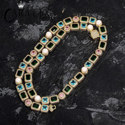 CARÁTIX 10mm Pearl & CZ Iced Out Tennis Chain – Hip Hop Cubic Zirconia Choker Necklace for Men - CaratixJewelry