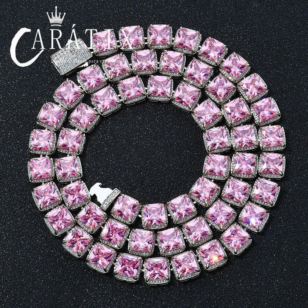 CARÁTIX 10mm Pink Iced Out Rock Sugar Hip Hop Chain Necklace - CaratixJewelry