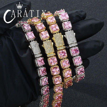 CARÁTIX 10mm Pink Iced Out Rock Sugar Hip Hop Chain Necklace - CaratixJewelry