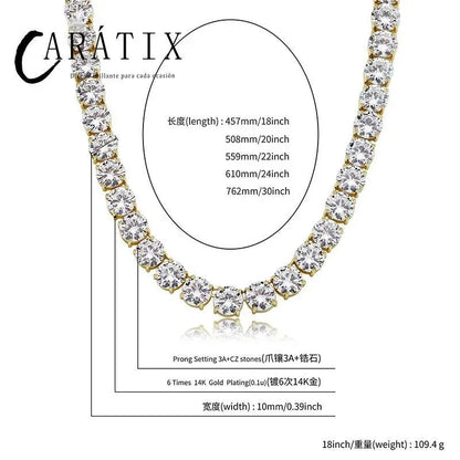 CARÁTIX 10mm Round CZ Tennis Chain Necklace – Claw-Set Iced Out Hip Hop Choker for Men & Women - CaratixJewelry