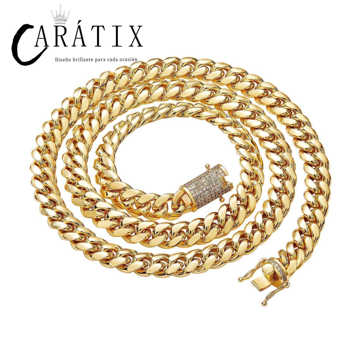 CARÁTIX 10MM Stainless Steel Miami Cuban Chain Necklace – Hip Hop Iced Out Jewelry with CZ Zircon for Men & Women - CaratixJewelry