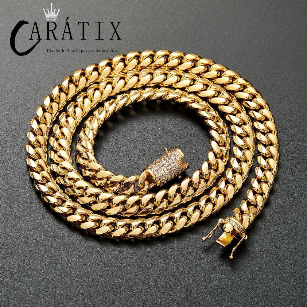 CARÁTIX 10MM Stainless Steel Miami Cuban Chain Necklace – Hip Hop Iced Out Jewelry with CZ Zircon for Men & Women - CaratixJewelry