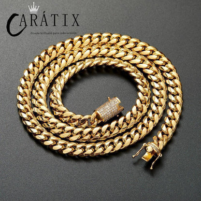 CARÁTIX 10MM Stainless Steel Miami Cuban Chain Necklace – Hip Hop Iced Out Jewelry with CZ Zircon for Men & Women - CaratixJewelry