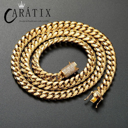 CARÁTIX 10MM Stainless Steel Miami Cuban Chain Necklace – Hip Hop Iced Out Jewelry with CZ Zircon for Men & Women - CaratixJewelry