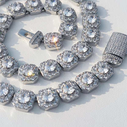 CARÁTIX 10mm/12mm Clustered CZ Tennis Chain Necklace – High-End Luxury Cubic Zircon Jewelry for Women - CaratixJewelry