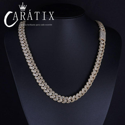 CARÁTIX – 12mm Bling Iced CZ Rectangle Cuban Link Necklace | Prong Setting Hip Hop Jewelry for Men - CaratixJewelry