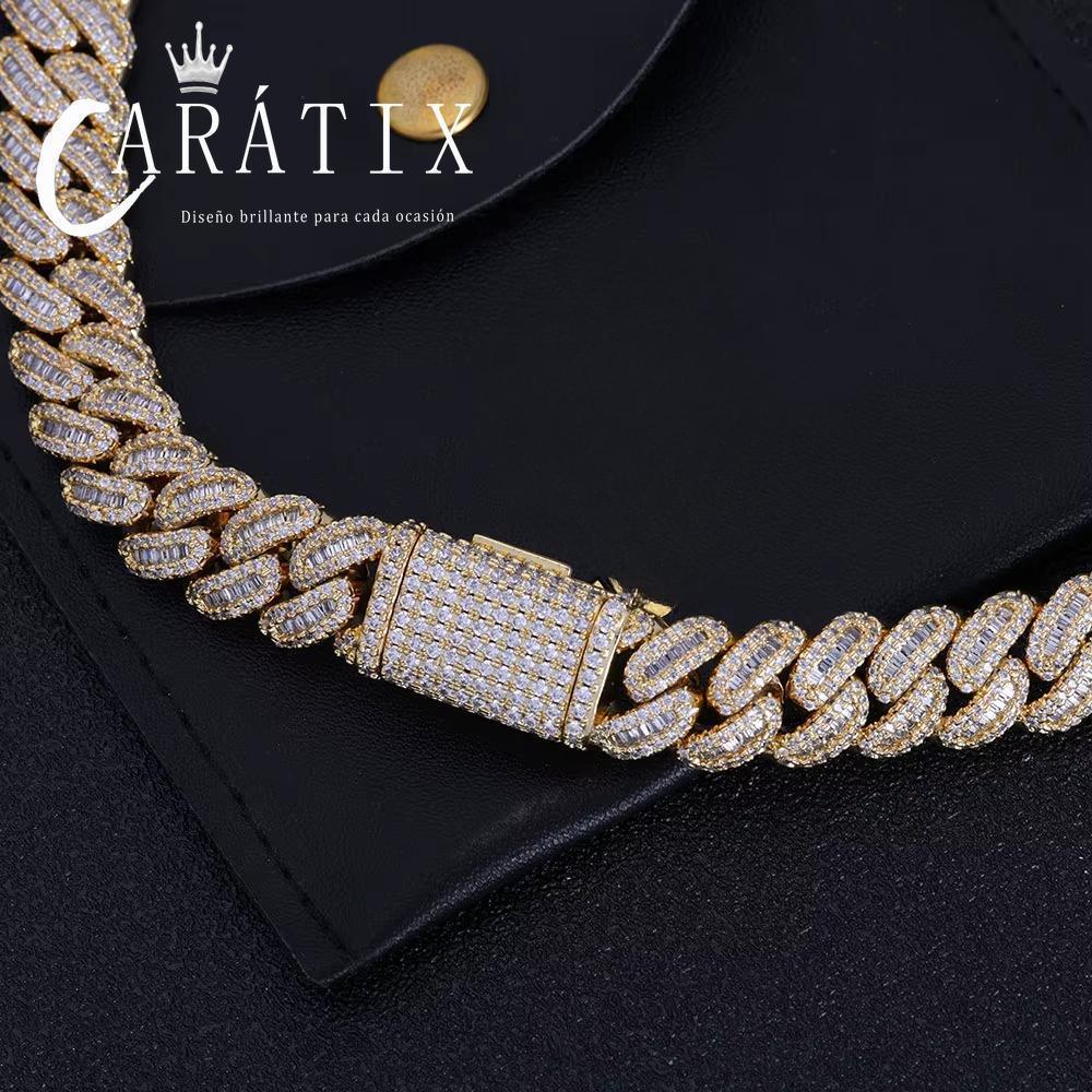 CARÁTIX – 12mm Bling Iced CZ Rectangle Cuban Link Necklace | Prong Setting Hip Hop Jewelry for Men - CaratixJewelry