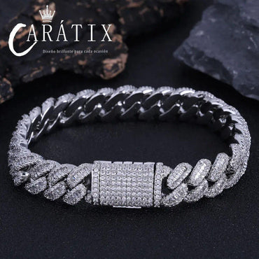 CARÁTIX – 12mm Bling Iced CZ Rectangle Cuban Link Necklace | Prong Setting Hip Hop Jewelry for Men - CaratixJewelry