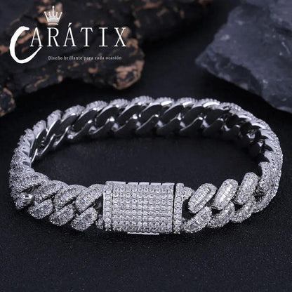 CARÁTIX – 12mm Bling Iced CZ Rectangle Cuban Link Necklace | Prong Setting Hip Hop Jewelry for Men - CaratixJewelry