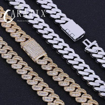 CARÁTIX – 12mm Bling Iced CZ Rectangle Cuban Link Necklace | Prong Setting Hip Hop Jewelry for Men - CaratixJewelry