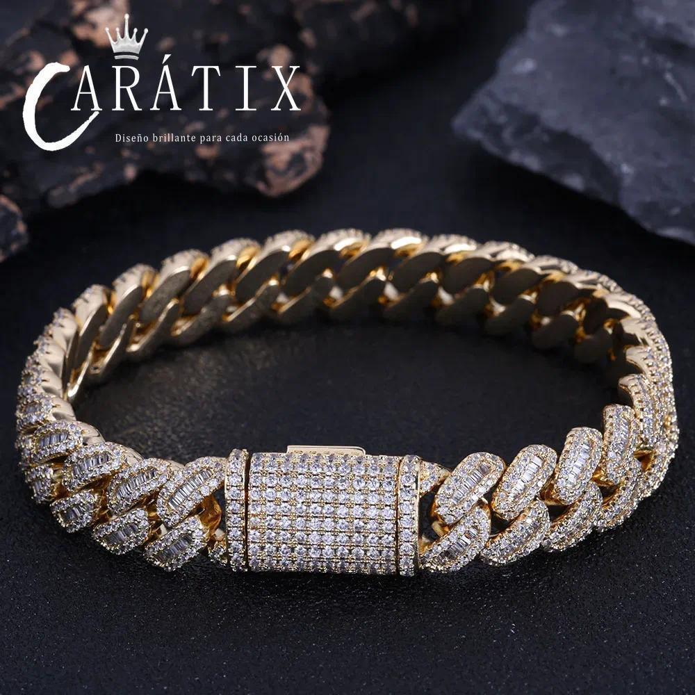 CARÁTIX – 12mm Bling Iced CZ Rectangle Cuban Link Necklace | Prong Setting Hip Hop Jewelry for Men - CaratixJewelry