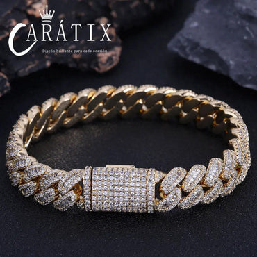 CARÁTIX – 12mm Bling Iced CZ Rectangle Cuban Link Necklace | Prong Setting Hip Hop Jewelry for Men - CaratixJewelry