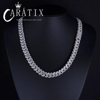CARÁTIX – 12mm Bling Iced CZ Rectangle Cuban Link Necklace | Prong Setting Hip Hop Jewelry for Men - CaratixJewelry