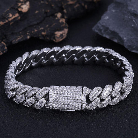 CARÁTIX – 12mm Bling Iced CZ Rectangle Cuban Link Necklace | Prong Setting Hip Hop Jewelry for Men - CaratixJewelry