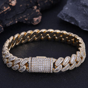 CARÁTIX – 12mm Bling Iced CZ Rectangle Cuban Link Necklace | Prong Setting Hip Hop Jewelry for Men - CaratixJewelry