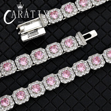 CARÁTIX 12mm Blue CZ Cluster Tennis Chain – Silver-Plated Jumbo Square Cubic Zirconia Necklace for Men - CaratixJewelry