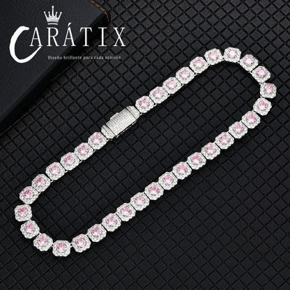 CARÁTIX 12mm Blue CZ Cluster Tennis Chain – Silver-Plated Jumbo Square Cubic Zirconia Necklace for Men - CaratixJewelry
