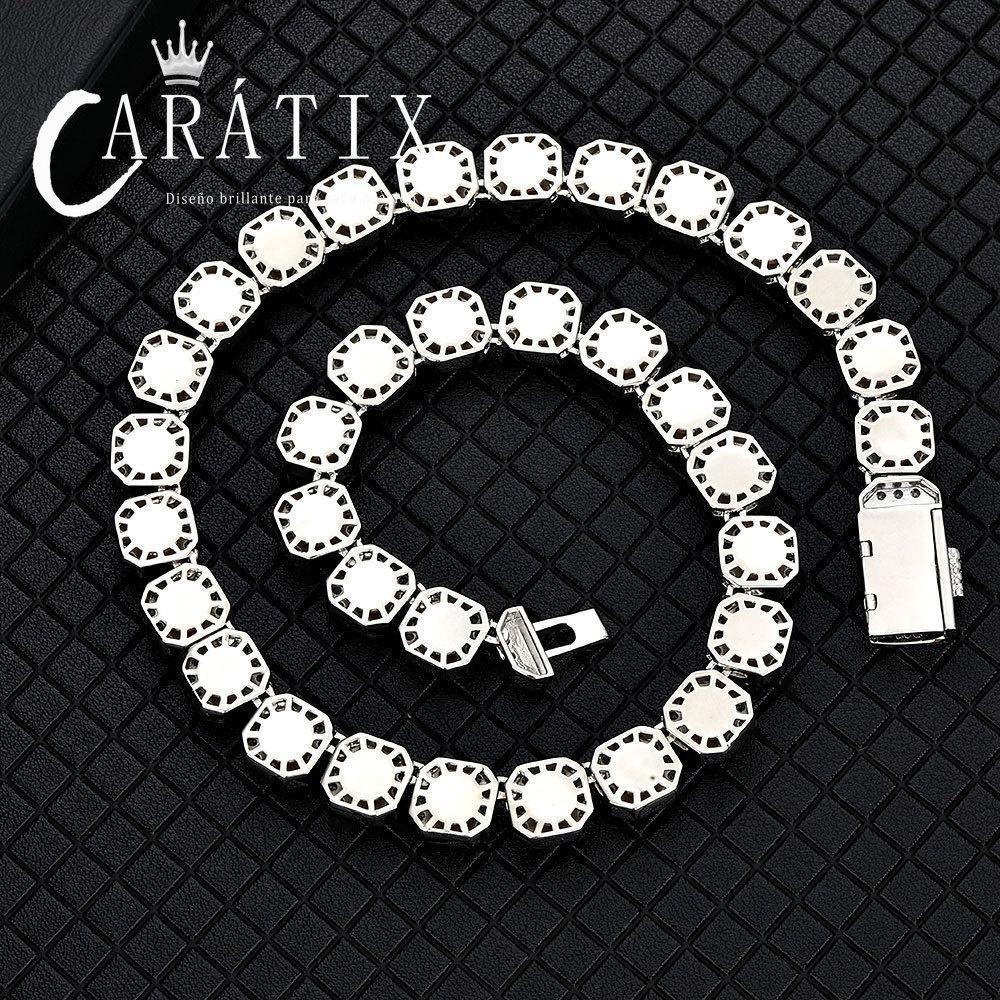 CARÁTIX 12mm Blue CZ Cluster Tennis Chain – Silver-Plated Jumbo Square Cubic Zirconia Necklace for Men - CaratixJewelry