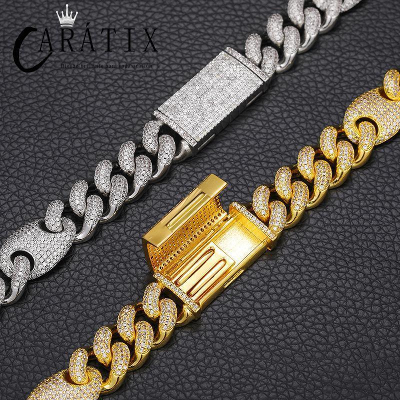 CARÁTIX 12mm Coffee Bean Cuban Link Chain Necklace – 5A CZ Iced Out Hip Hop Bling Jewelry for Men | Rapper Gift - CaratixJewelry